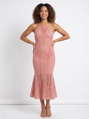 Endless Rose Copper Halter Eyelet Maxi Dress